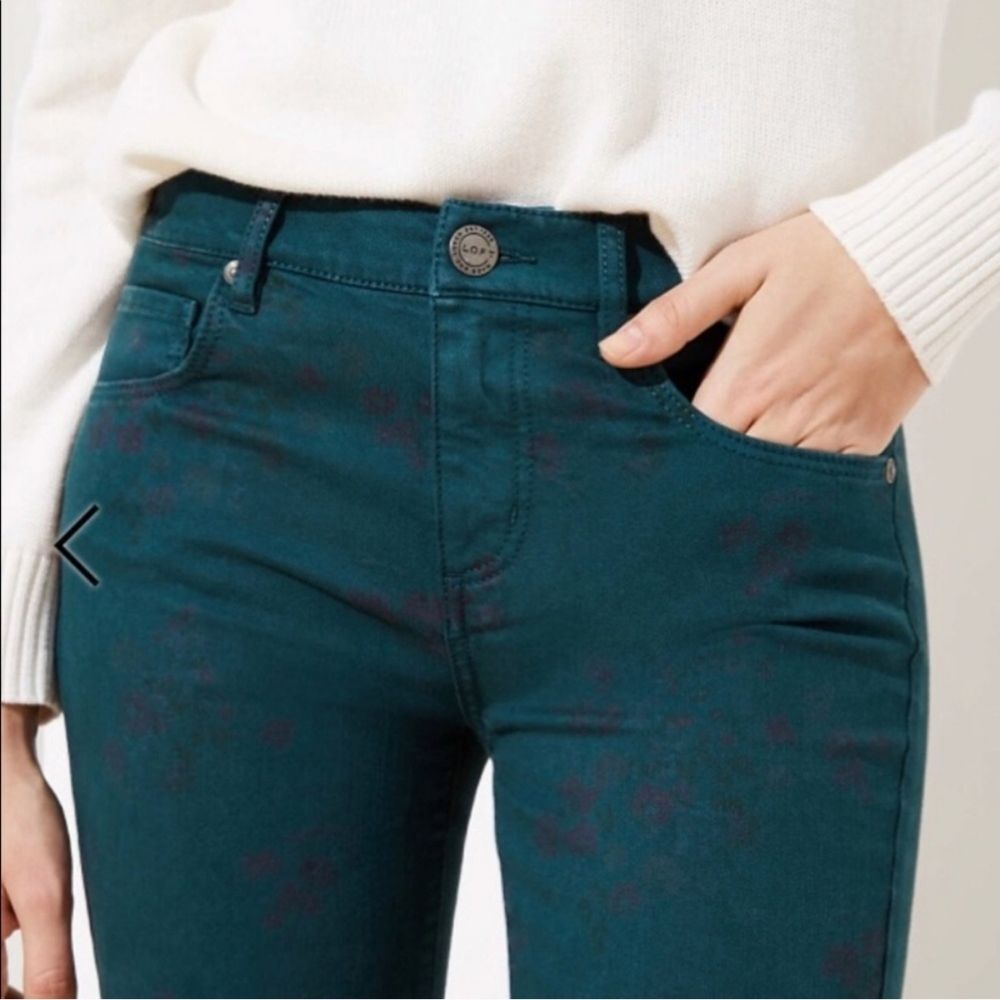 Ann Taylor Loft teal green floral farmhouse modern skinny 4